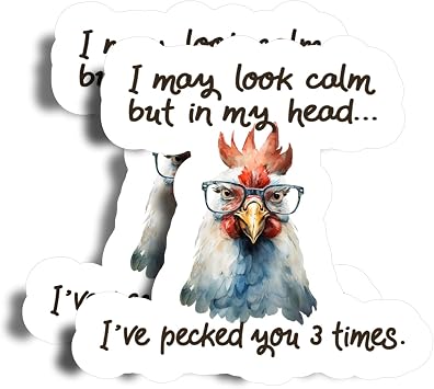 I May Look Calm But in My Head... Ive Pecked You 3 Times Magnet - 5" On Longest Side - Chicken - 2 Pack - Thick Strong Magnet - Bumper Magnet for Fridge, Toolbox, Cars - Made in USA - PLDFMAG2078