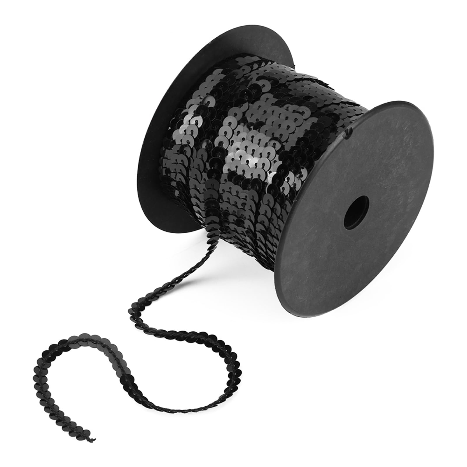 GOTOTOP 6mm Shiny Trim Sewing Strings Flat Round Sequins Line, DIY 100 Yards Flat Sequins String, Ideal for Clothes, Hair Accessories, About 100 Yards (Black)