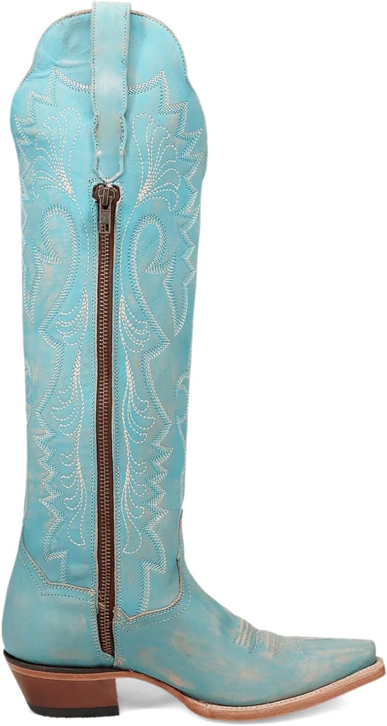 Women Western Cowboy Cowgirl Boots Mid Calf Low Heel Pointed Toe Boots for Women Casual Turquoise Boots