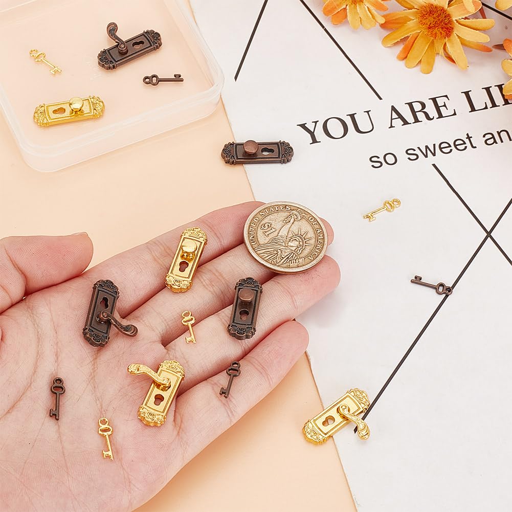 GOMAKERER 8 Sets Miniature Door Locks & Keys - 4 Vintage Styles, Metal Dollhouse Hardware For DIY Crafts & Models