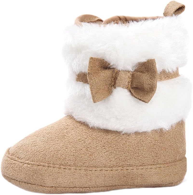 ESTAMICO Baby Girl Plush Winter Snow Bowknot Boots 12-18 Months Toddler Khaki&bowknot