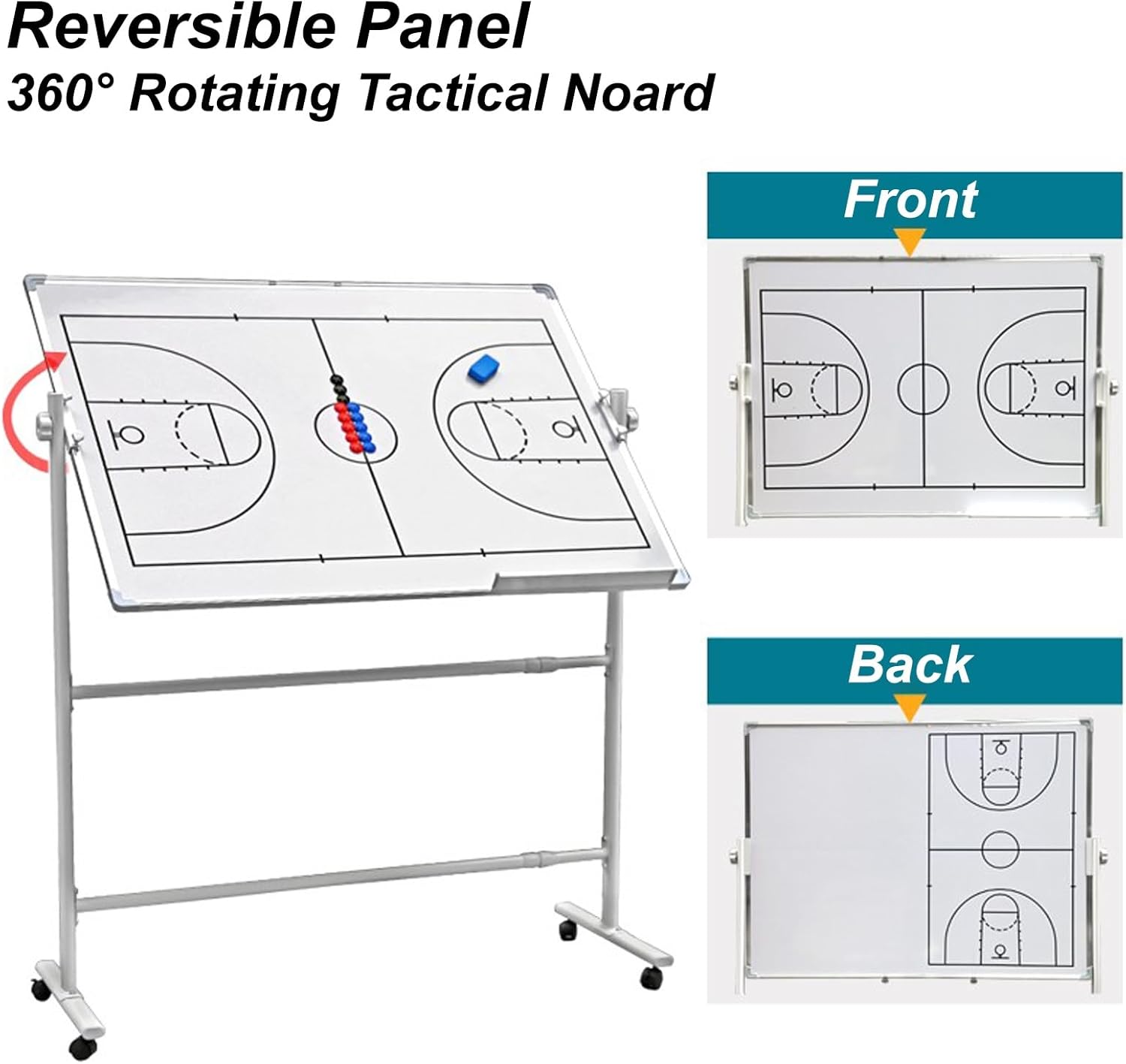 Double-Sided Wheeled Coaching Whiteboards, Basketball Board for Coaches with Marker Pen and Eraser, Retractable Bracket, for Daily Training, Tactical Deployment(Basketball)