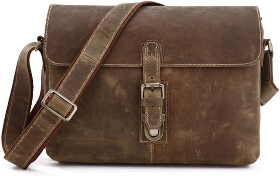Mige Intl Mens Genuine Cow Leather Messenger Shoulder Bag Cross Body Purse iPad Tablet Case Brown