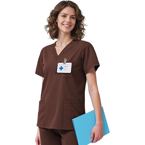 Scrub Top for Women, 4 Pocket V-Neck Scrub Tops Women Workwear, Premium 4-Way Stretchy Medical Top