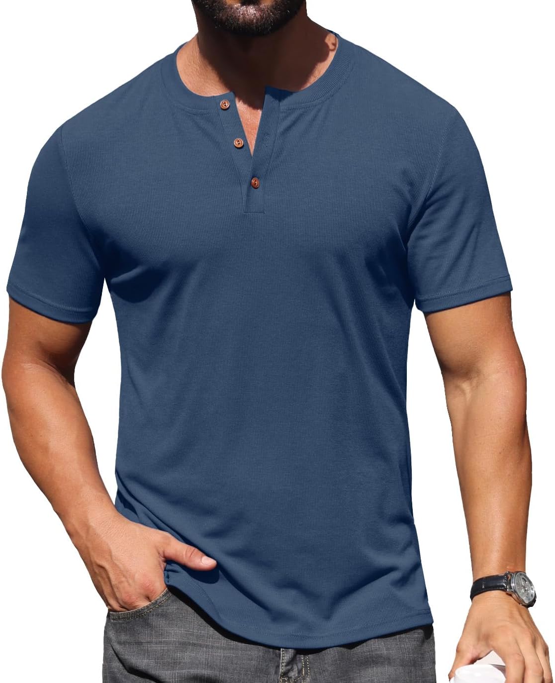 Sailwind Mens Muscle Henley Shirts Lightweight Workout T-Shirt Gym Tee Athletic Short Sleeve with Button - Image 5