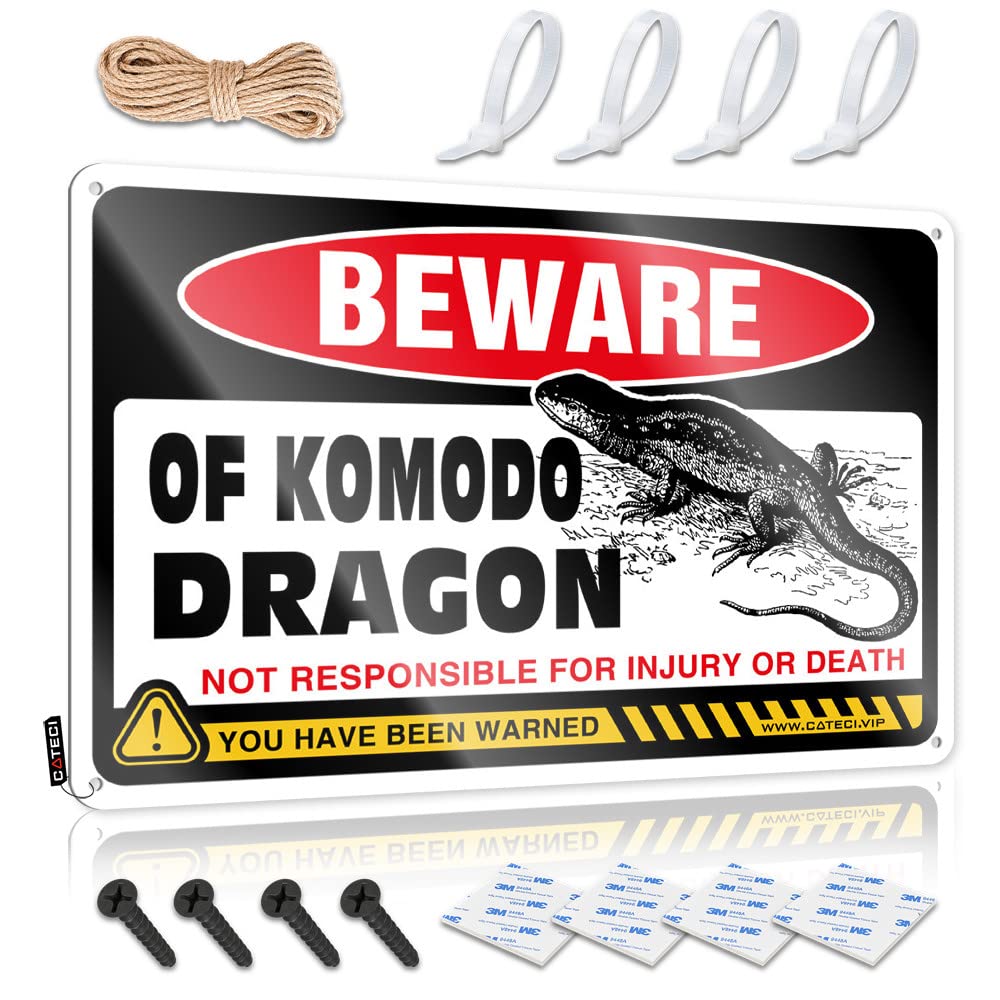 Ztbbdnqha One Color Outdoor Funny Metal Sign Beware Of Komodo Dragon Tin Sign Bar Rules Sign Funny Coffee Signs(20X30cm)