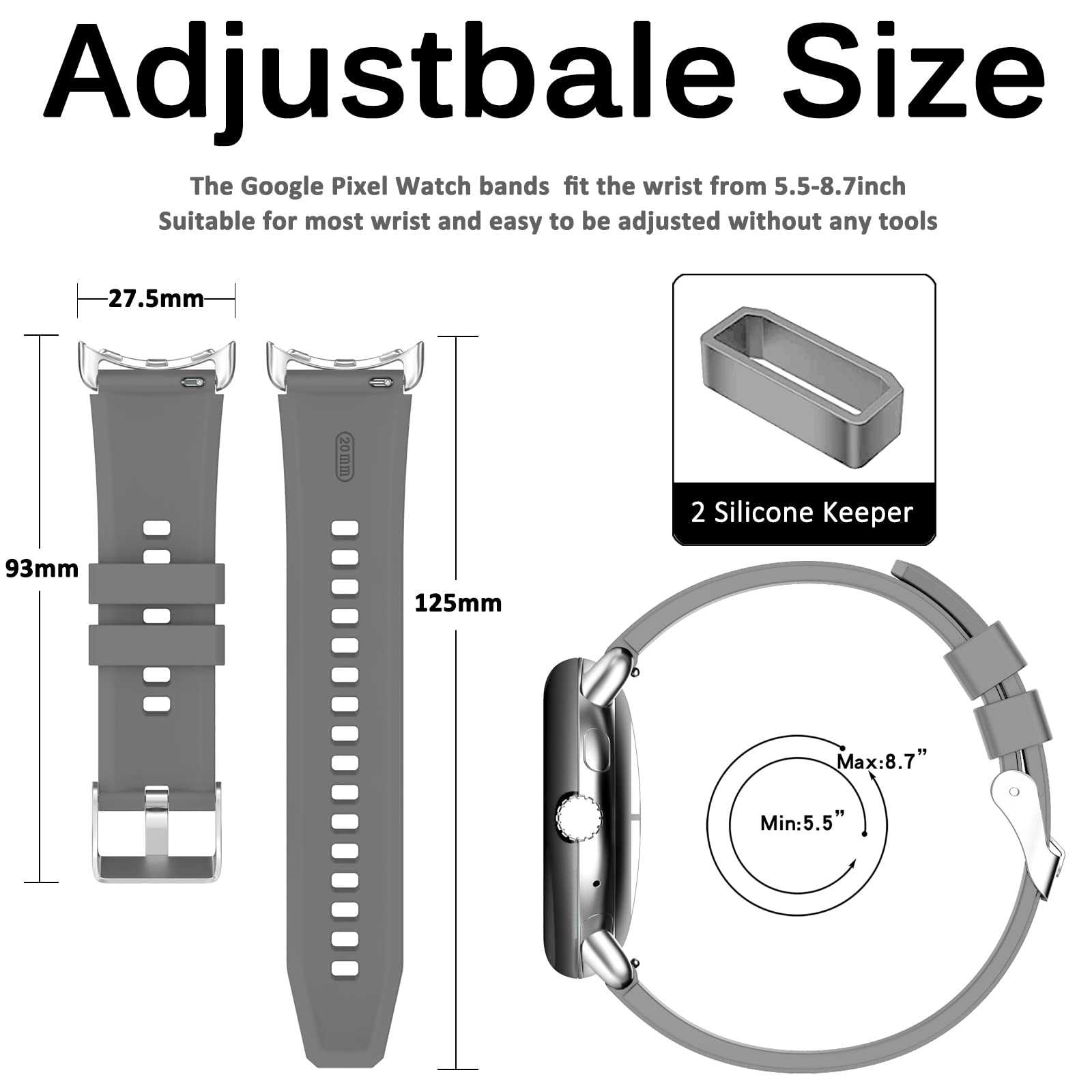 Miimall Silicone Strap for Google Pixel Watch 3 41mm/2/Pixel Watch, Breathable Lightweight Sport Band - Image 4