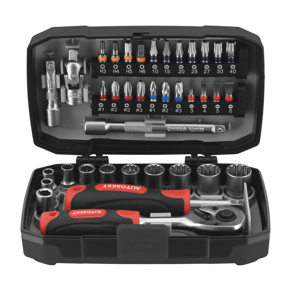Coffret cliquet 1/4-38 pièces - Douilles et tournevis à cliquet