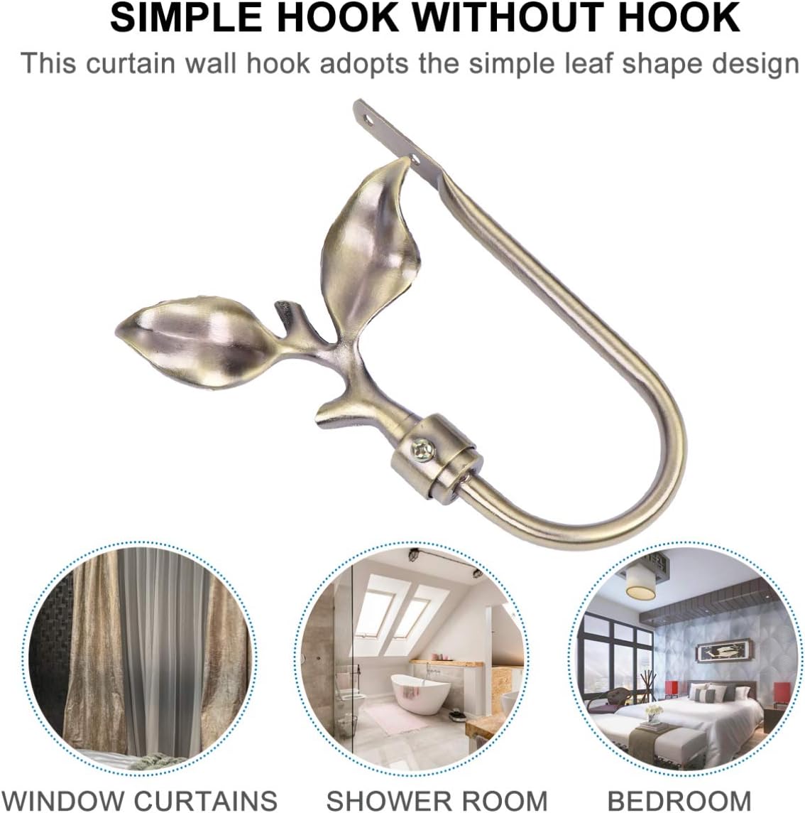 Brass Leaf Shaped Curtain Holdbacks Handmade Metal Curtain Holders for Wall, Antique Brass Curtain Tieback Hooks for Drapes Vintage Window Home Decor