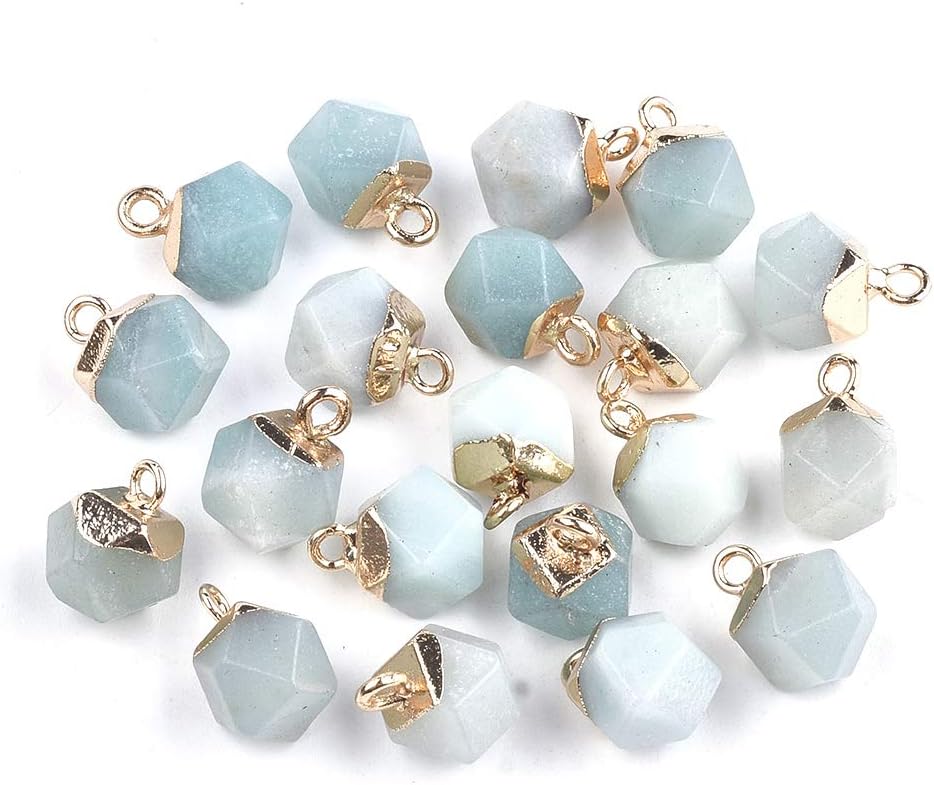 KISSITTY 20pcs Natural Amazonite Charms Electroplate Faceted Square Gemstone Pendants 11-12x8mm with Golden Iron Findings Necklace Pendant for DIY Jewelry image 2