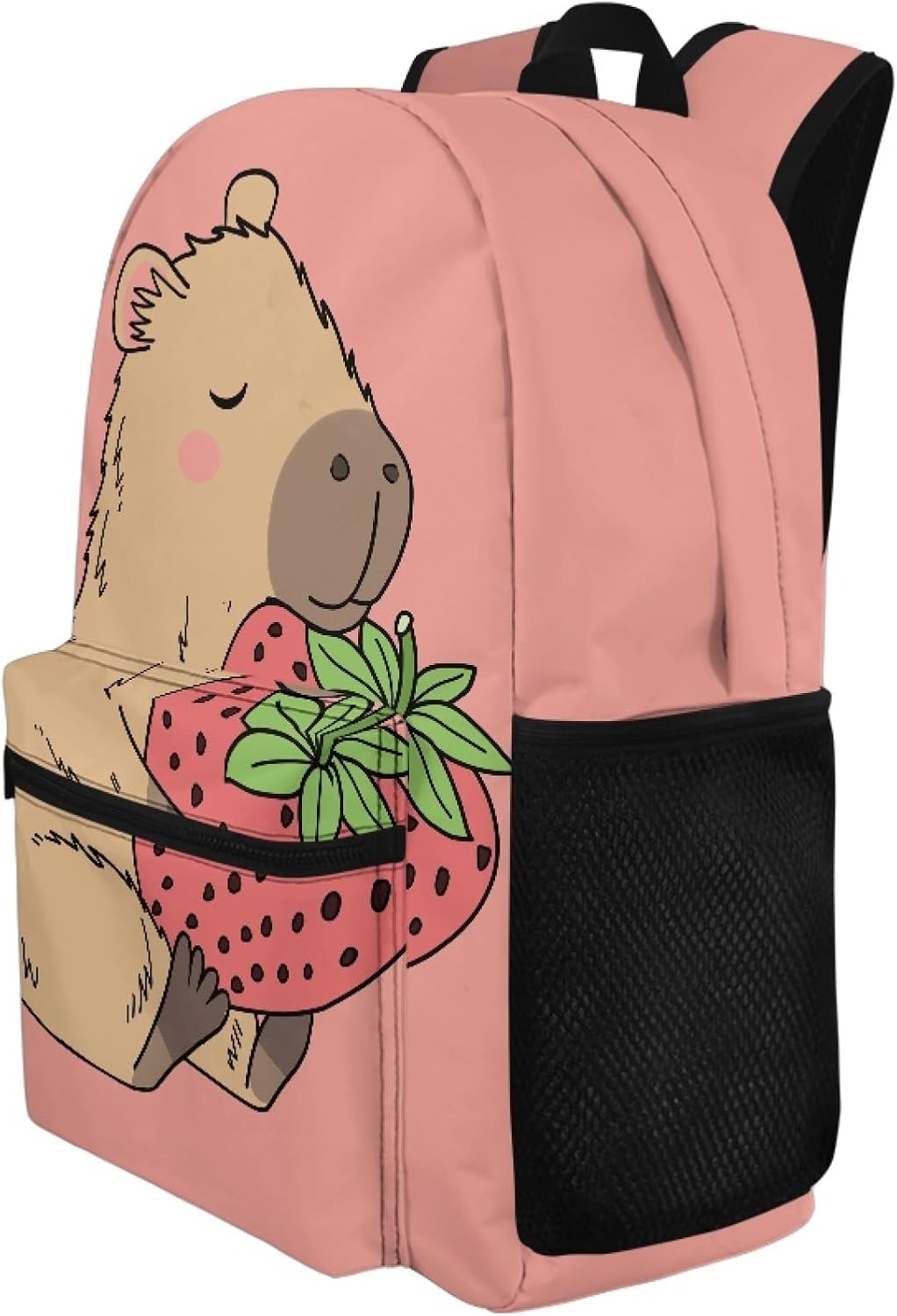 Beauty Collector Capybara Strawberry Pink School Backpack for Girls 17" Travel Bookbag Lightweight School Bag