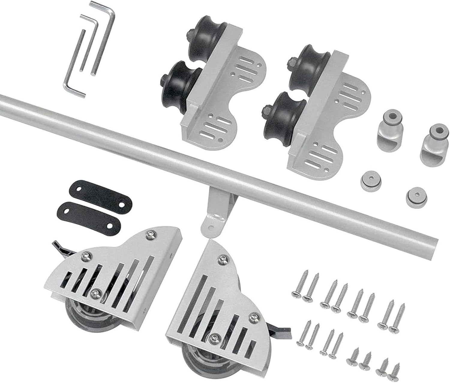 Sliding Library Ladder Hardware Kit, Round Tube Mobile Track with Floor Roller Wheels, Complete Rolling Rail Set for Home & Office (16ft/500cm Track kit)