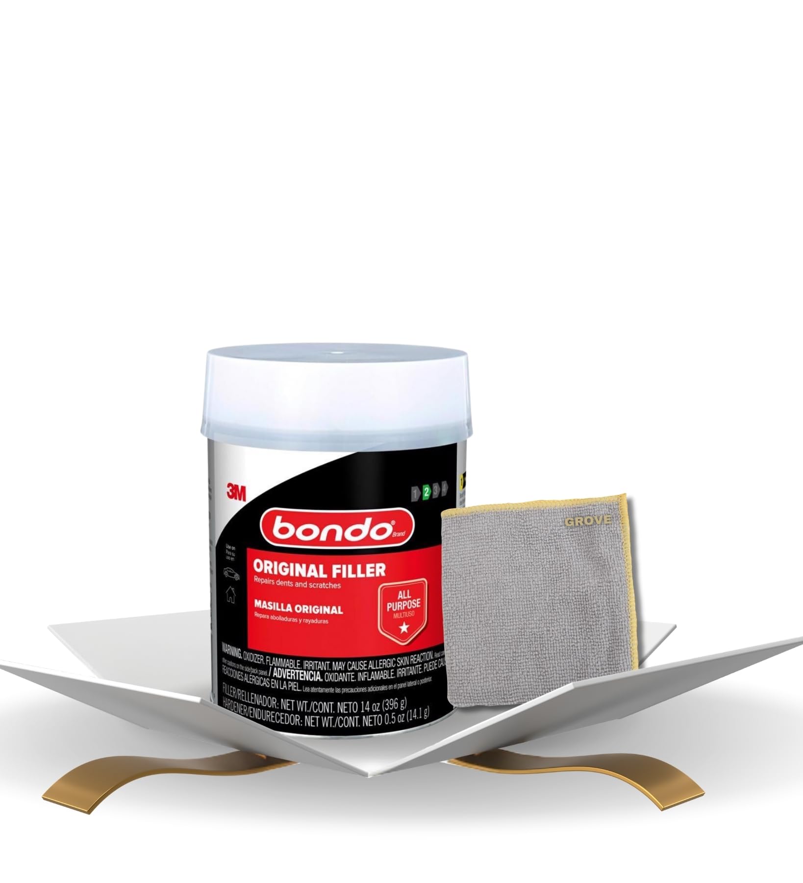 Bondo Auto Body Filler 14 oz for Interior and Exterior Repairs Bundle with Microfiber Cloth - Non-Shrinking Two-Part Compound – All-Purpose - Gift Set (2 Items)