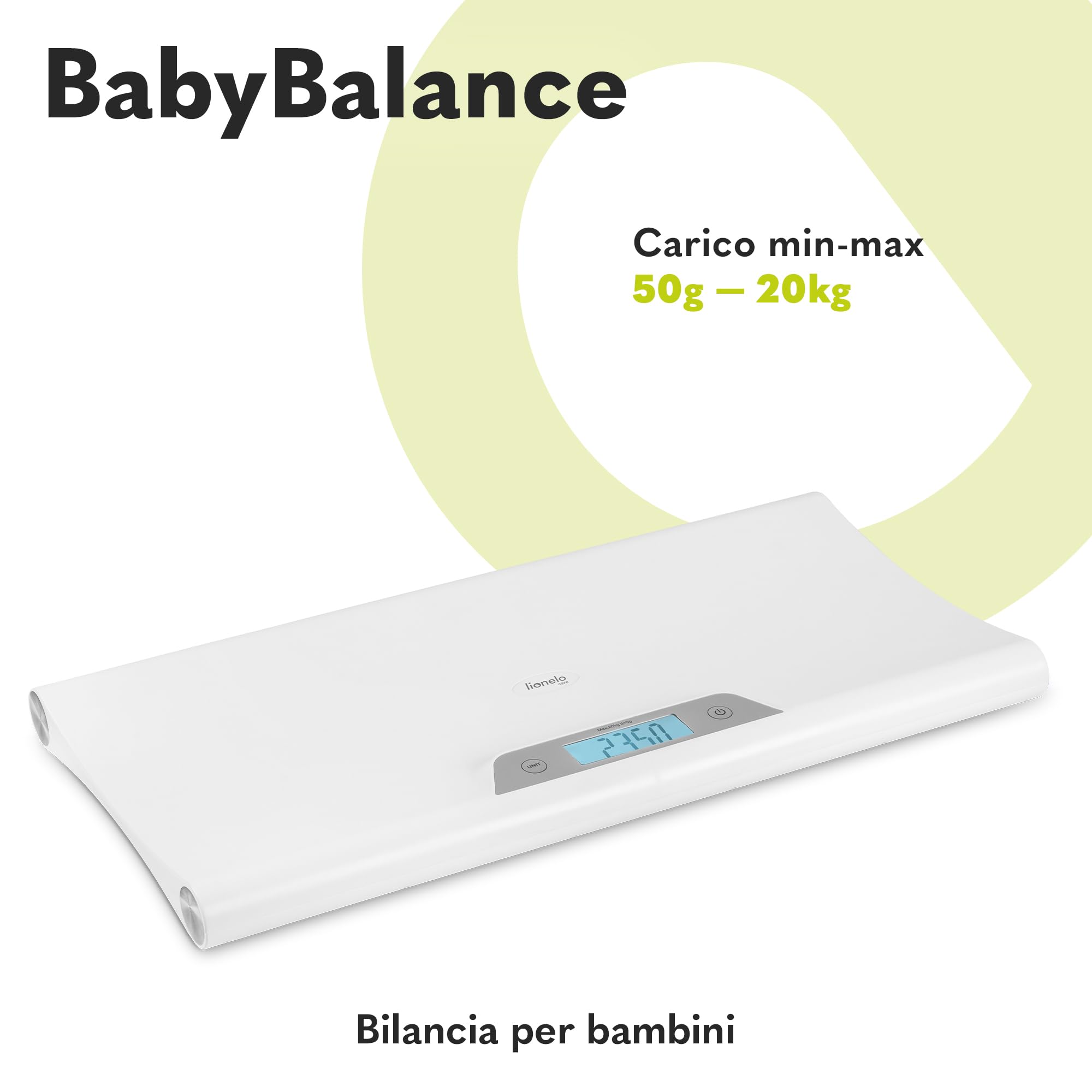 LIONELO BABYBALANCE bilancia elettronica per neonati, bilancia pesa neonati fino a 20kg, ampio display, funzione di tara, memorizzazione dell'ultima misurazione, pesatura precisa con incrementi di 5 g