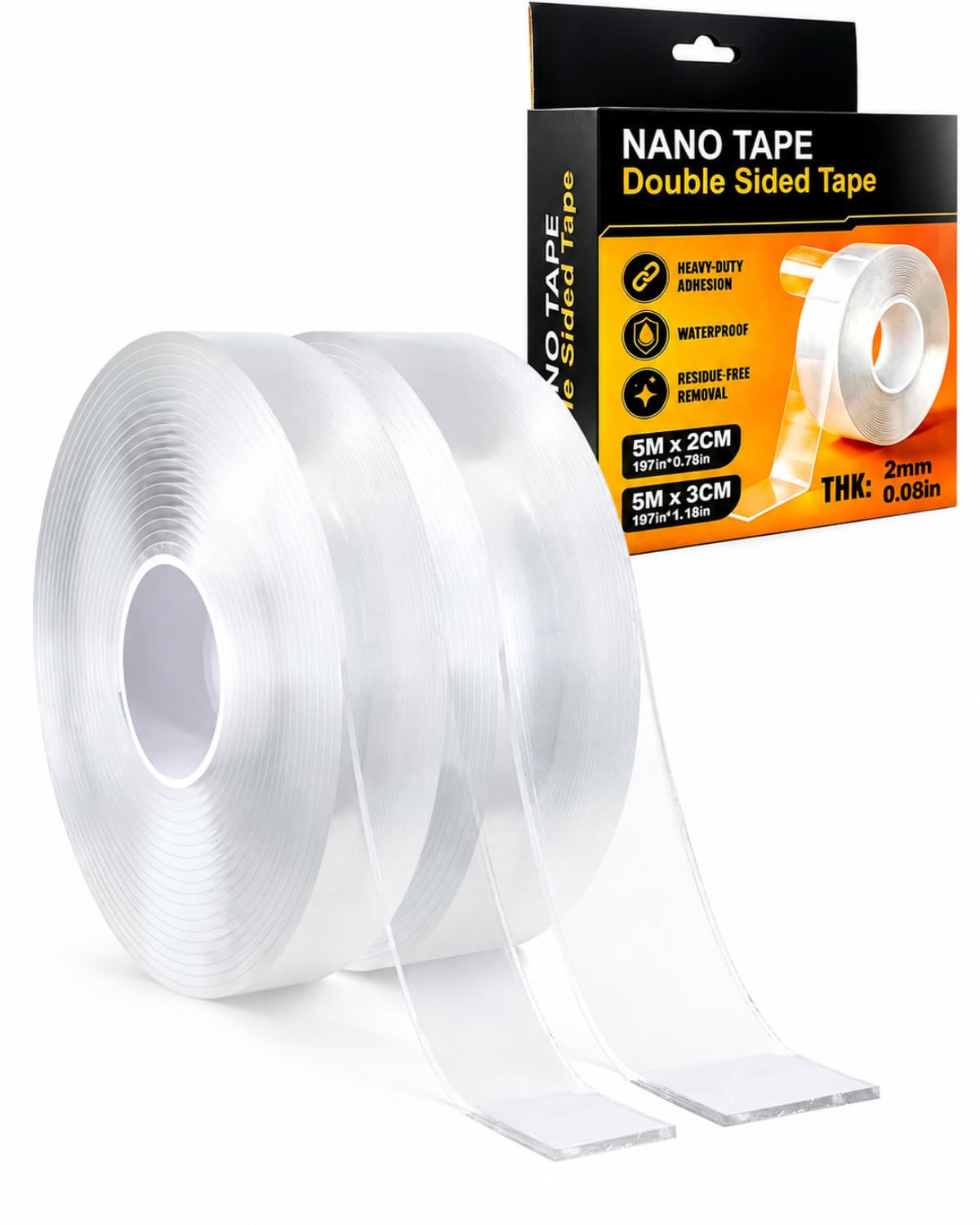 LXLIANGP Nano Double Sided Tape, 2cm & 3cm x 5m, Twin Pack for Varied Tasks