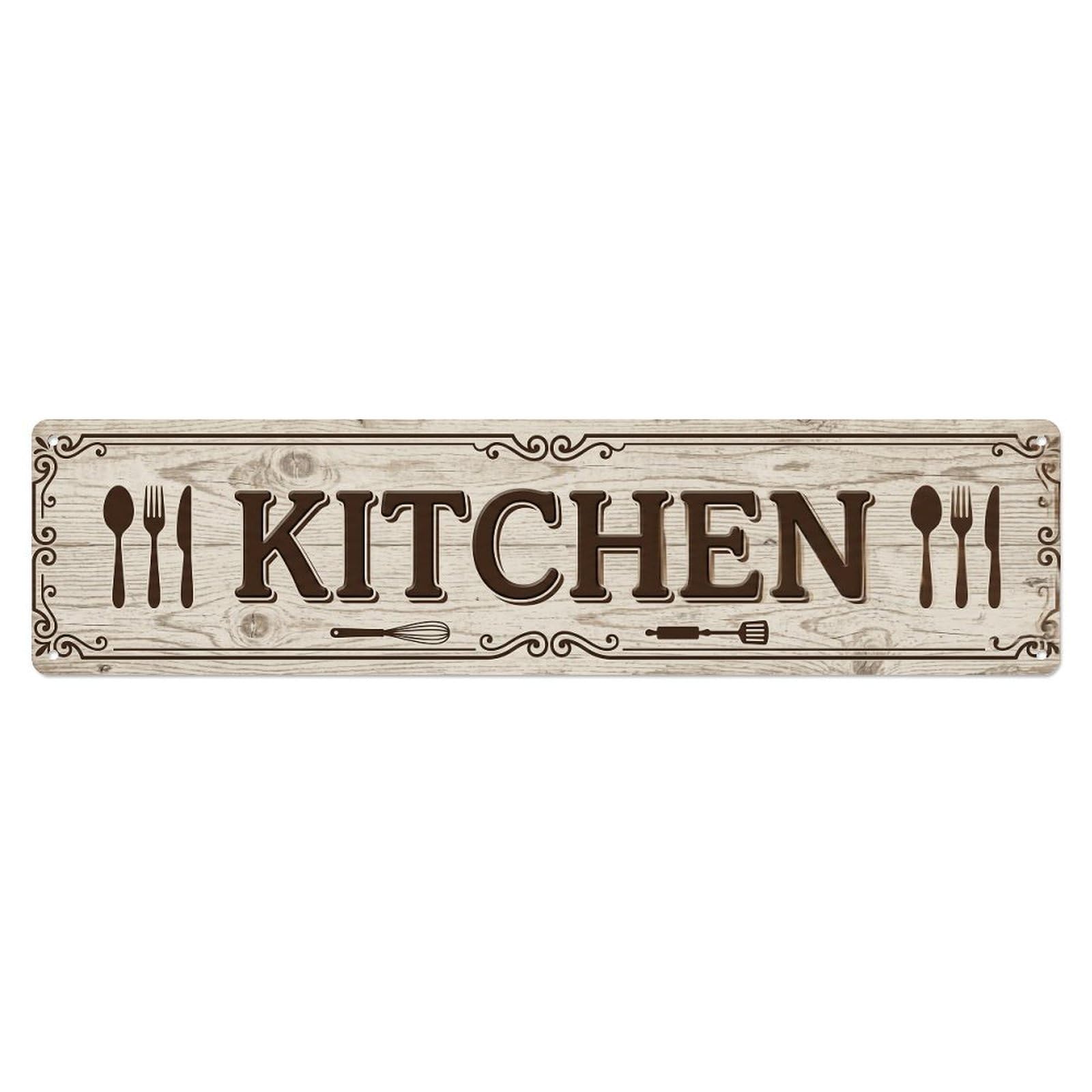 Kitchen Wood Grain Utensil Vintage Culinary Space Vintage Metal Tin Sign Wall Decor for Cafe, Club, Garden Metal Poster 4x16Inch