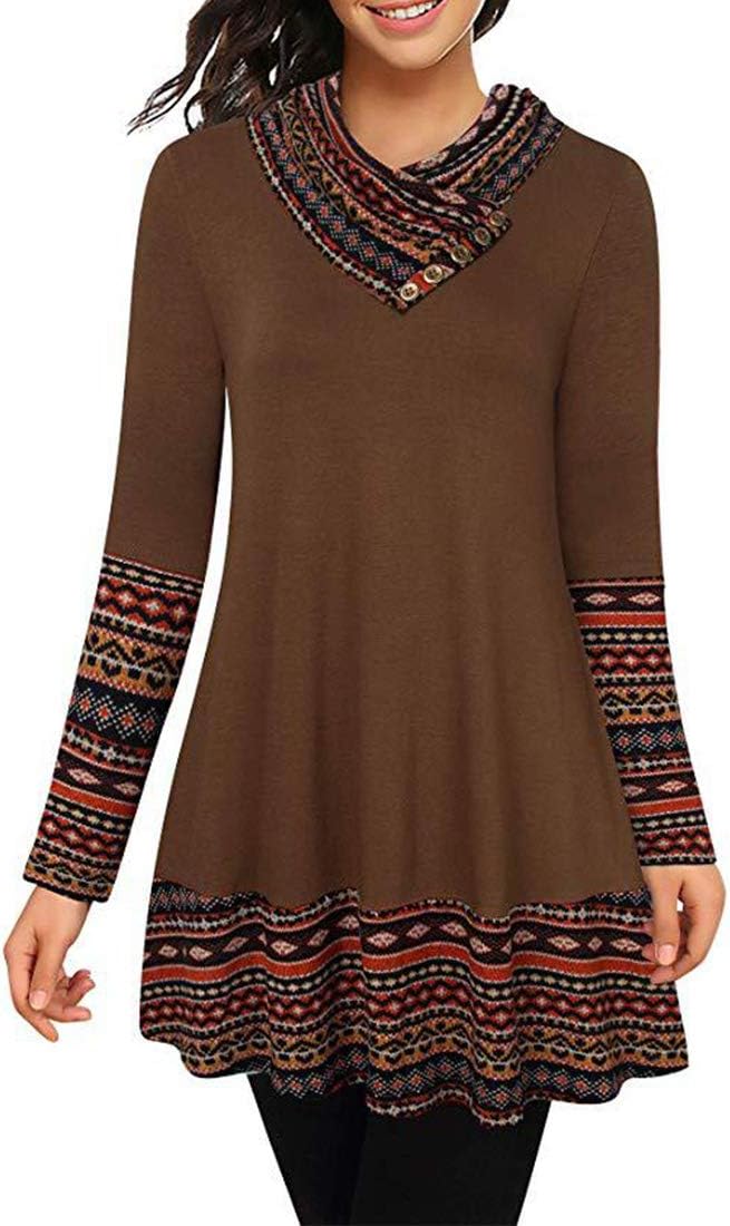 HJHK Pullover Shirt Women Long Sleeve high Neck Button Bohemia Embroidery Patchwork Personalized Design Sweatshirt Comfortable Lightweight Fashion Retro Tshirt Autumn Business Casual Sport top