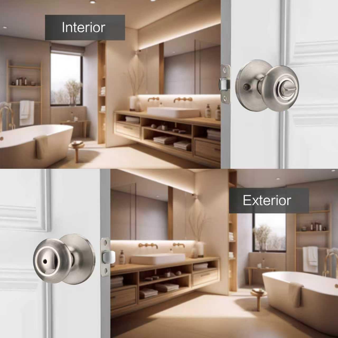 6 Pack Door Knobs Interior, Bathroom Door Knob for Privacy & Bedroom, Brushed Nickel Vintage Door Knob with Lock