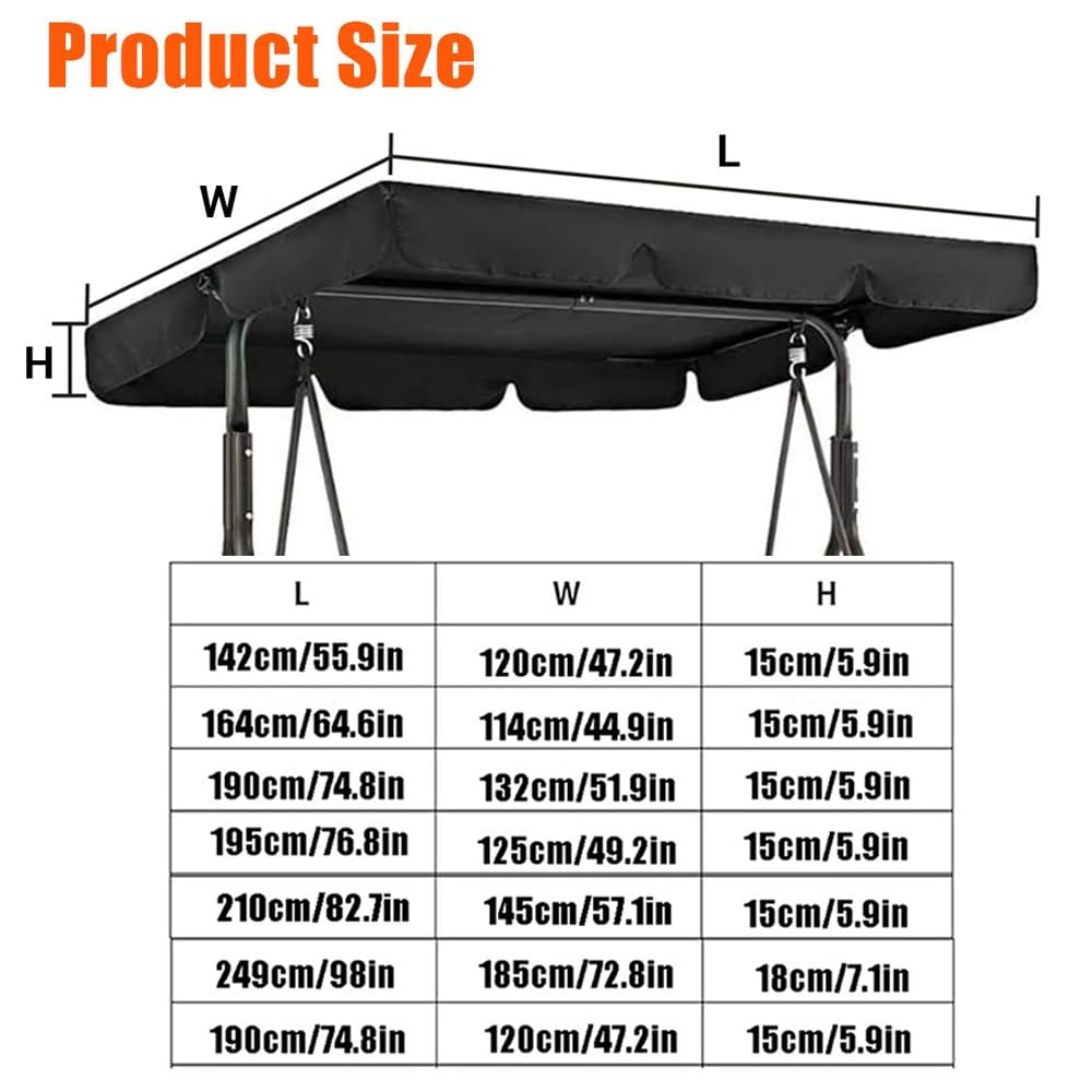 Toldo De Repuesto Para Silla Columpio 164x114cm 195x125cm Cubierta Superior Para Columpio De Jardín Exterior, Techo Recambio Balancin Para Patio(Black,77x49in-195x125cm)