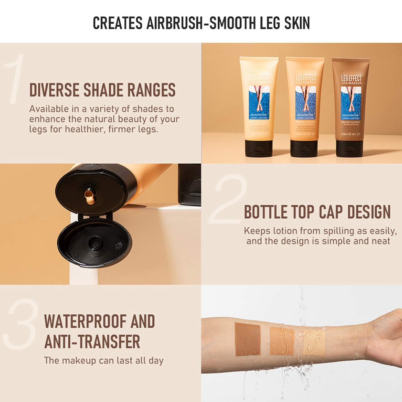 Maquillaje Corporal a Prueba de Agua Sin Transferencia - Loción para Piernas, Venas, Tatuajes de Larga Duración (3#)
