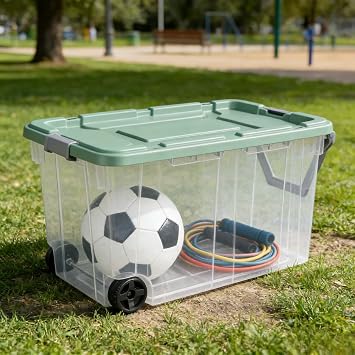 160 Quart Durable Clear Storage Container with Latch Lid and Pull Handle, Light Green, 2 Pack