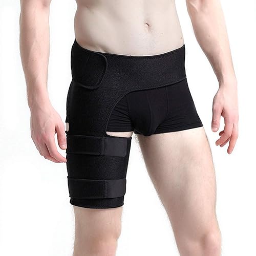 Miniatura 7 de Envoltura de apoyo para la ingle, envoltura de compresión de cadera, soporte de cadera para hombres y mujeres, manga ajustable para el muslo para