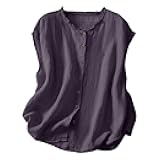 Sleeveless Linen Tops for Women Dressy Casual Tank Top Button Down Gauze Shirts Summer Loose Fit Lightweight Tunics Blouses