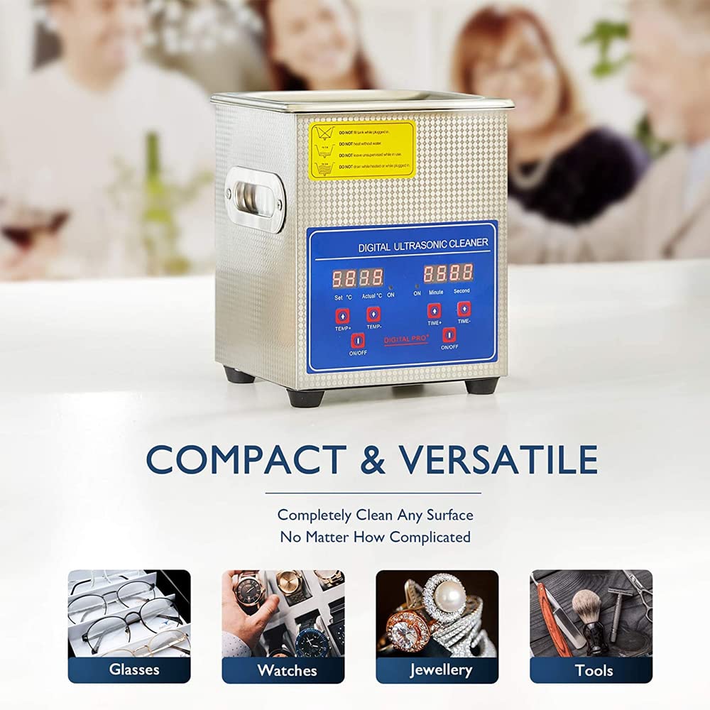 MMOBIEL Limpiador ultrasónico para limpieza digital de joyas con calefacción y temporizador ajustable 0 – 30 minutos – Limpiador ultrasónico para joyas, gafas, herramientas dentales, equipos de