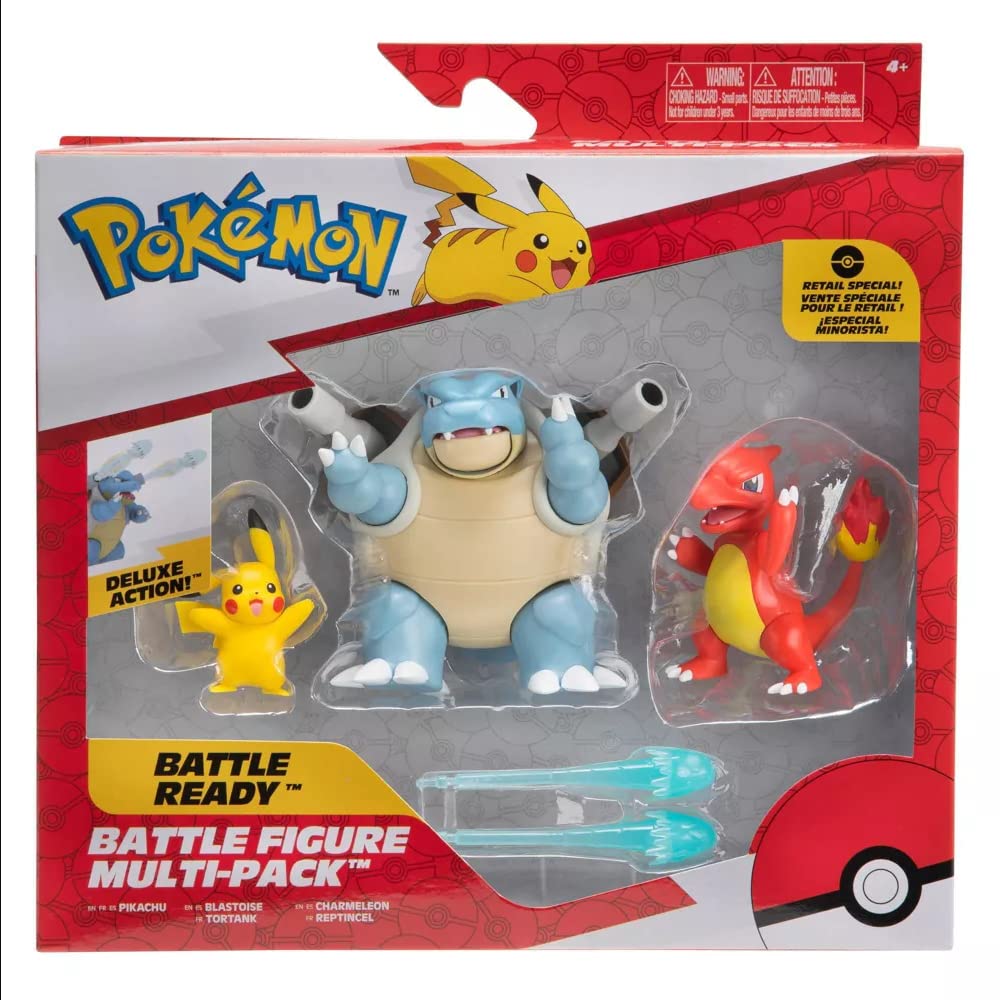 Pokemon - Confezione multipla di action figure da combattimento - Pikachu - Blastoise - Charmeleon - Pokemon Action Figure Confezione da 3