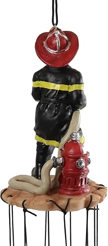 Miniatura 4 de Ebros Gift Black Gear Outfit Bombero en línea de servicio con manguera de incendios unida a hidrante resonante relajante campanilla de viento Patio