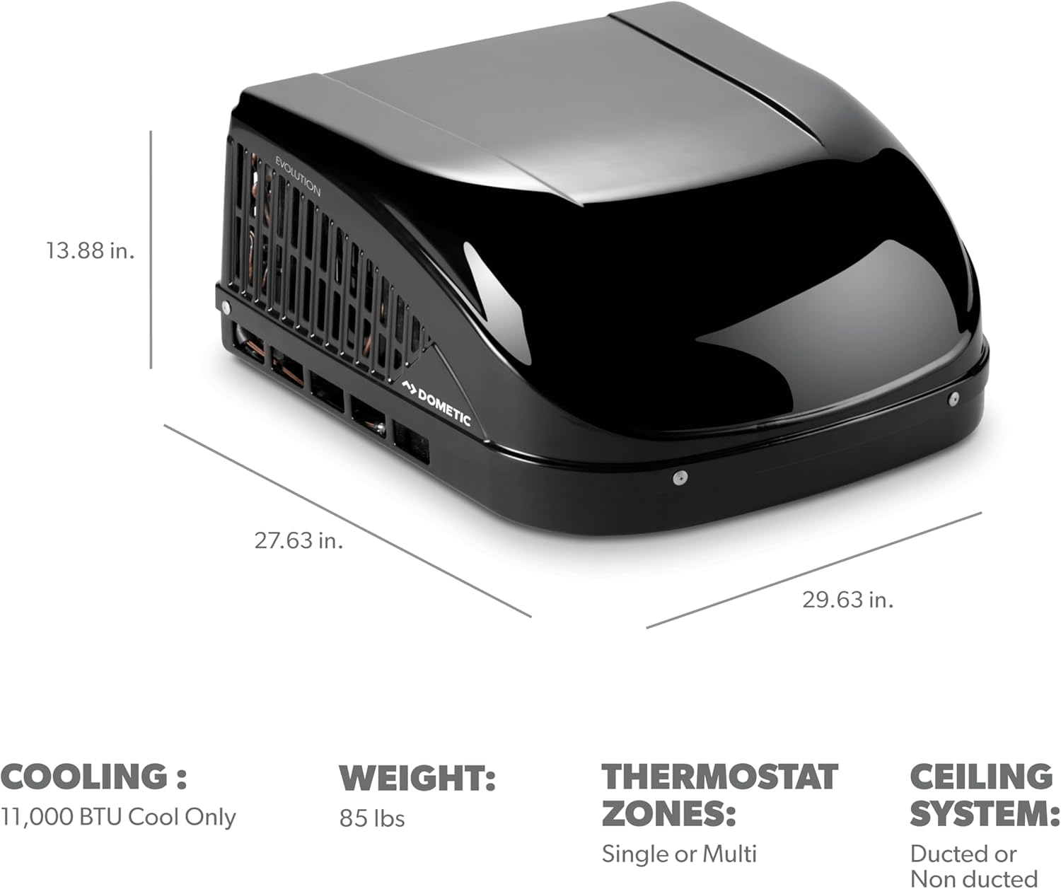 Dometic Brisk II Rooftop Air Conditioner - Standard Profile AC with Efficient Cool Air Output -11K BTU Unit with Quiet Blower for RV, Van, and Camper (Brisk Black 11K)