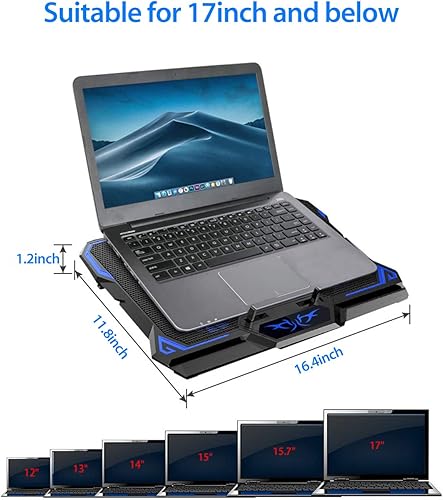 Miniatura 4 de Almohadilla de refrigeración para laptop enfriador de portátil con 6 ventiladores LED silenciosos para portátil de 156 a 17 pulgadas soporte de