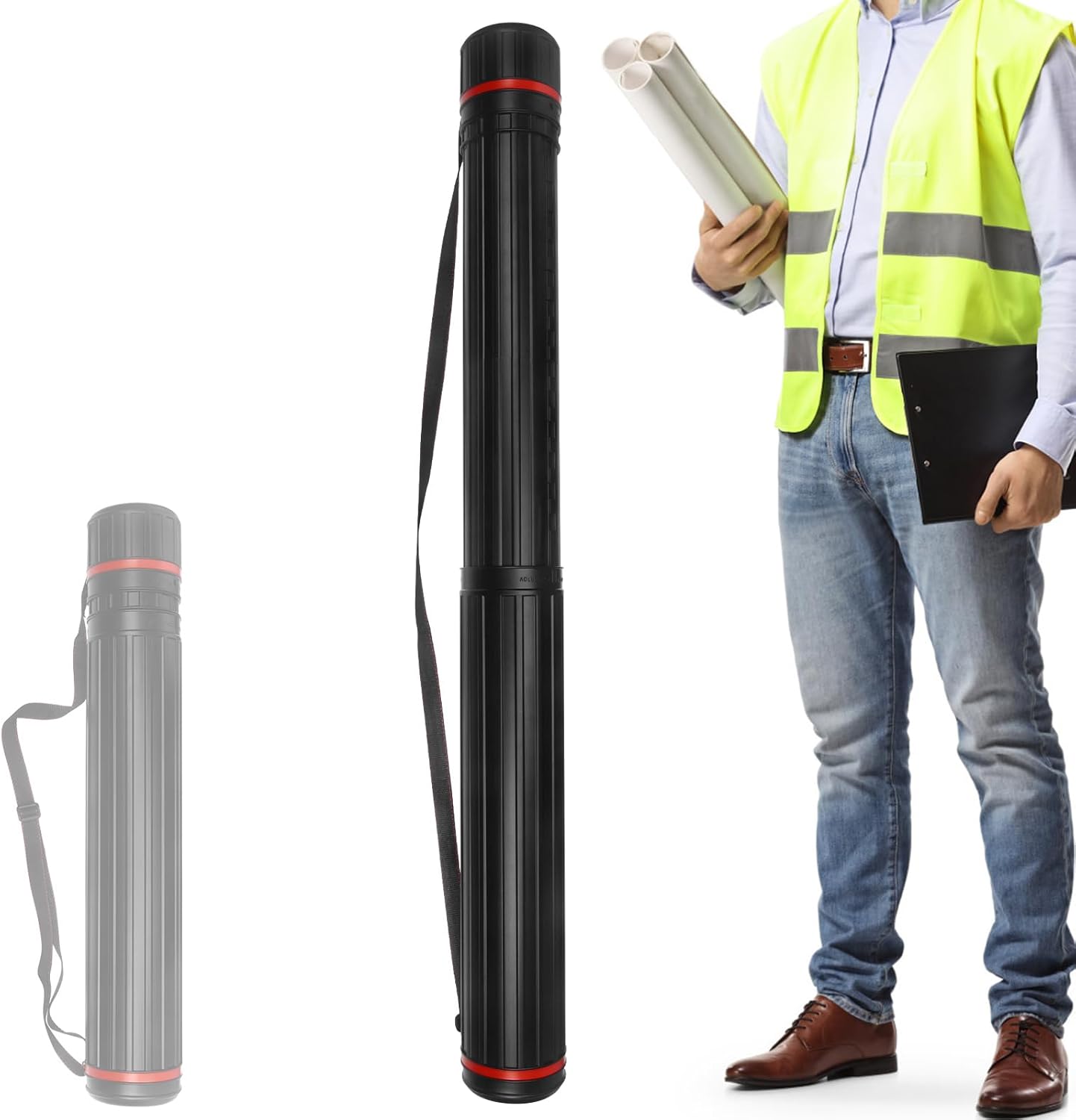 DUNCHATY Expandable Poster Tube with Strap – 25"–38.5" Blueprint Storage Tube - Waterproof Lightproof Document Carrier for Artwork Maps & Plans