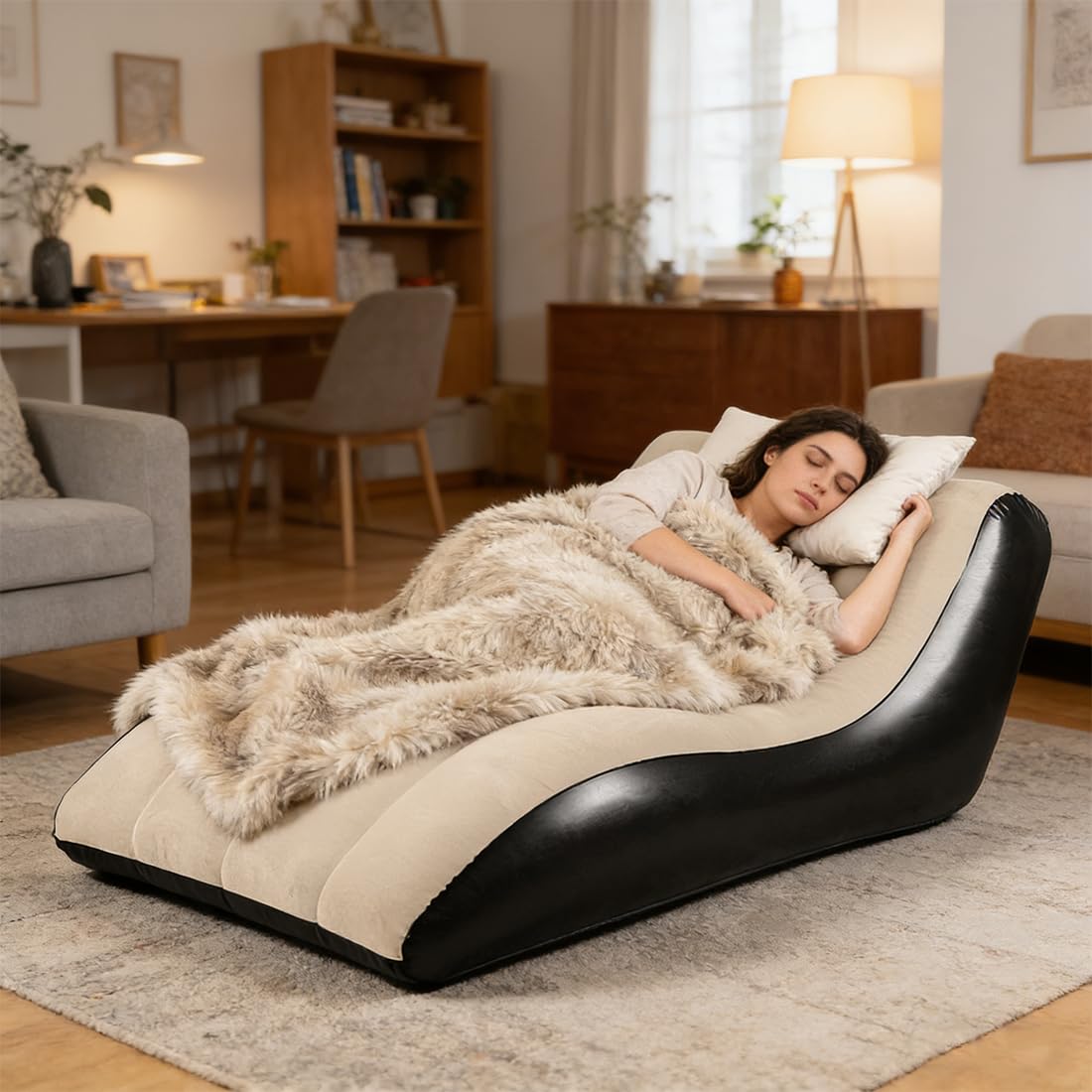 Aufblasbares Sofa, Aufblasbarer Sessel, Luftsofa, Campingsofa, Tragbare Flocking Aufblasbare Couch mit Beflockter Oberfläche für Outdoor Camping Strand Wohnzimmer (Khaki-A)