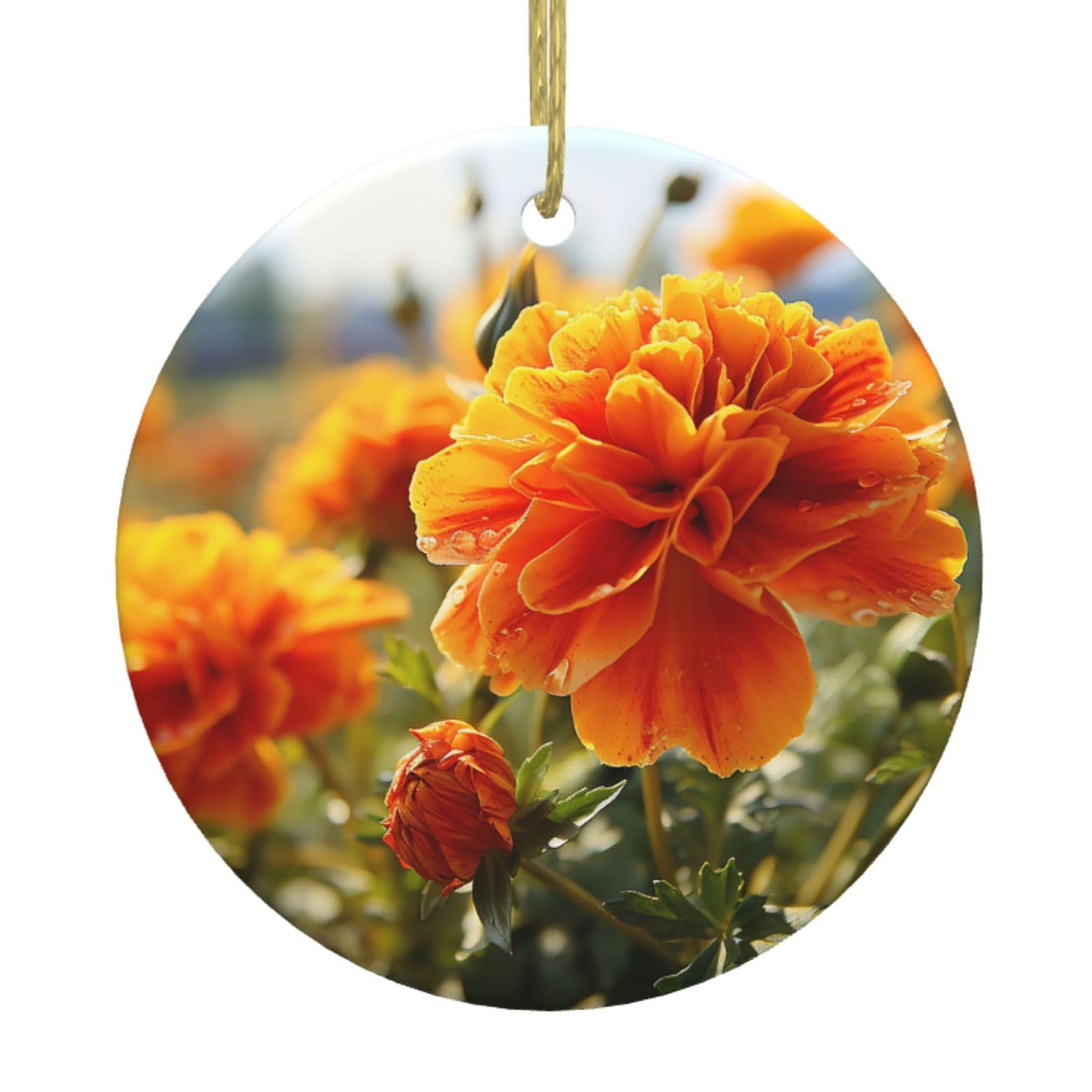 Fodpand Women's White Marigold Flower Autumn Flowers Christmas Ornaments 2025, Gift Exchange For Men, Collectible Ceramic Ornament Round Hanging Ornaments For Christmas Tree Decoration
