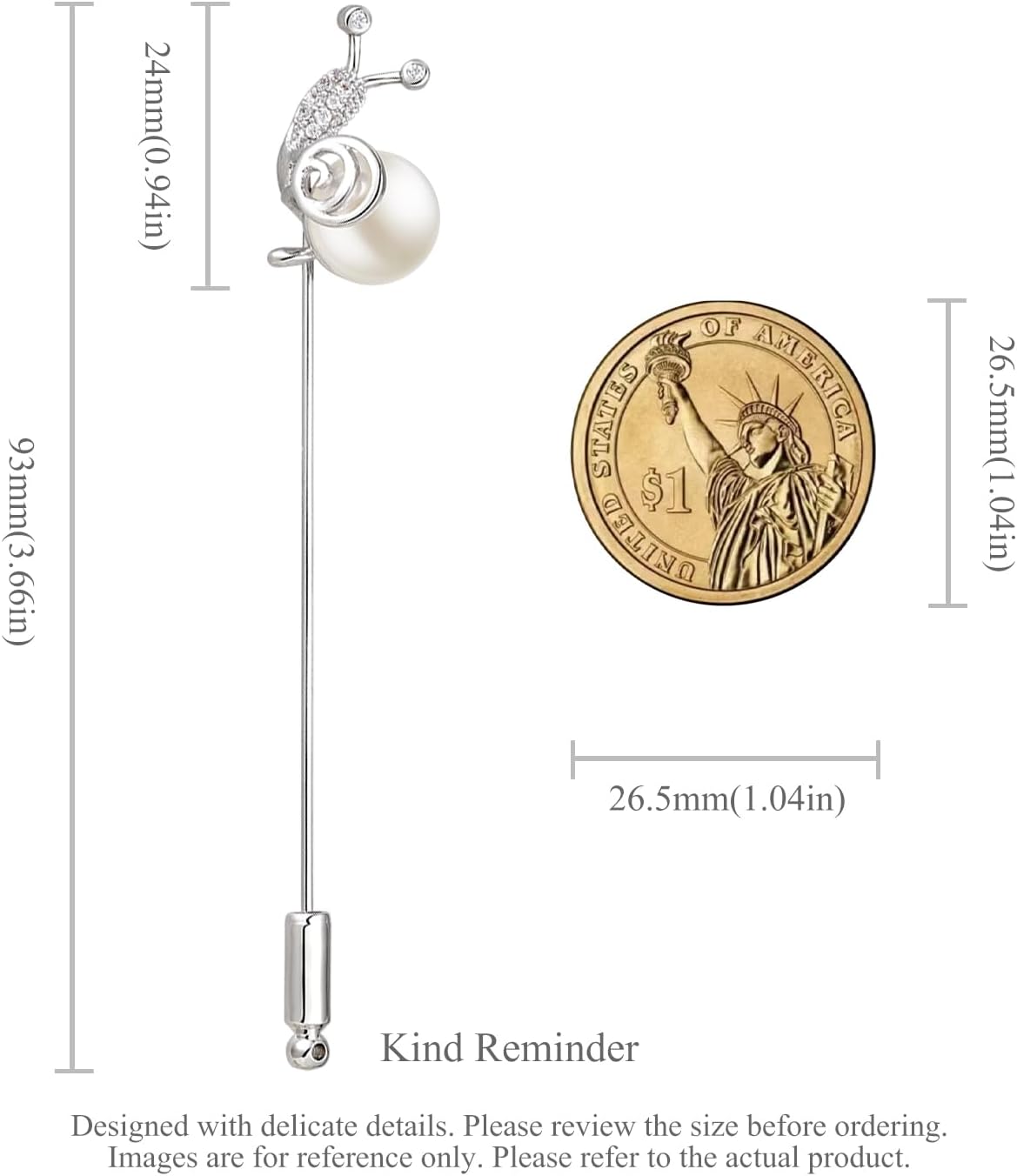 SHE'S FREE STYLE JUST FOR YOU Snail Brooches and pins for women, Sparkling Cubic Zirconia & Pearl Copper Pin, 2.36" Long Clasp Design Playful Jewelry Brooch