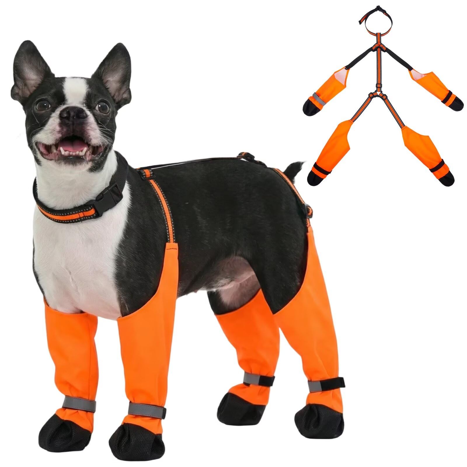 IECOii Anti-Slip Dog Paw Shoes with Adjustable Suspenders – Waterproof Paw Protectors for Winter Outdoor, Reflective & Dirt-Proof Dogs Hiking Booties for Rain, Snow & Mud, Orange, Size M