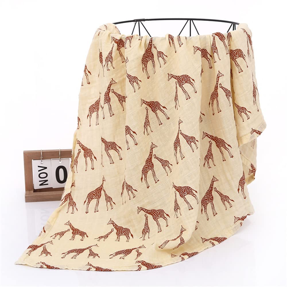 Chickwin Muslins Cloths Baby Swaddle Blanket Cotton Soft Large Nordic Muslins Receiving Blanket for Girls & Boys, Swaddle Wrape for Newborn Infant, Perfect Shower Gifts (Beige Giraffe,120x110cm)