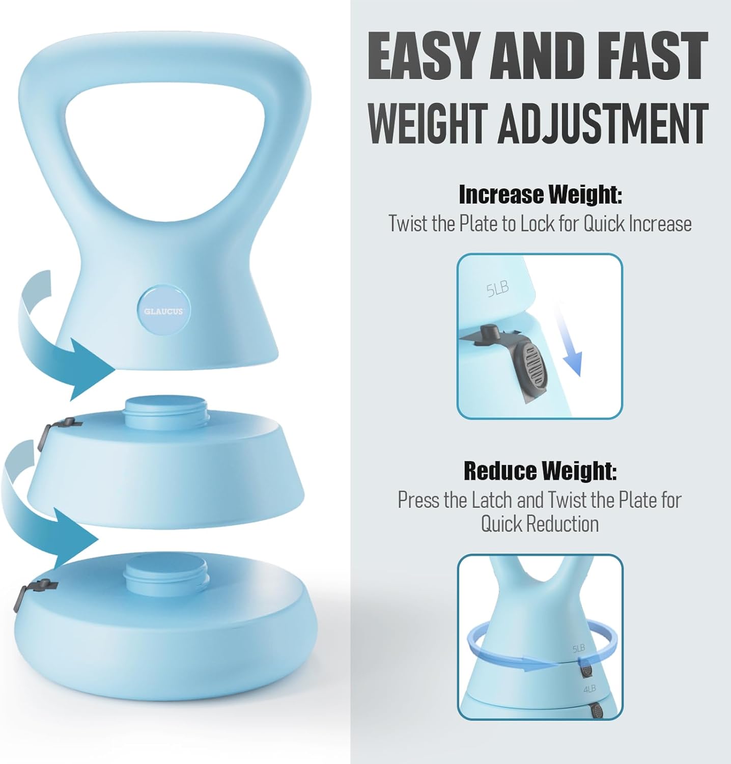 Adjustable Kettlebell, 5lb 9lb 15lb Kettlebell Weights Set, Ergonomic Design & Wide-Handle for Home Gym, Full-Body Workouts Strength Training and Weight Loss, Good for Men Women & Beginners