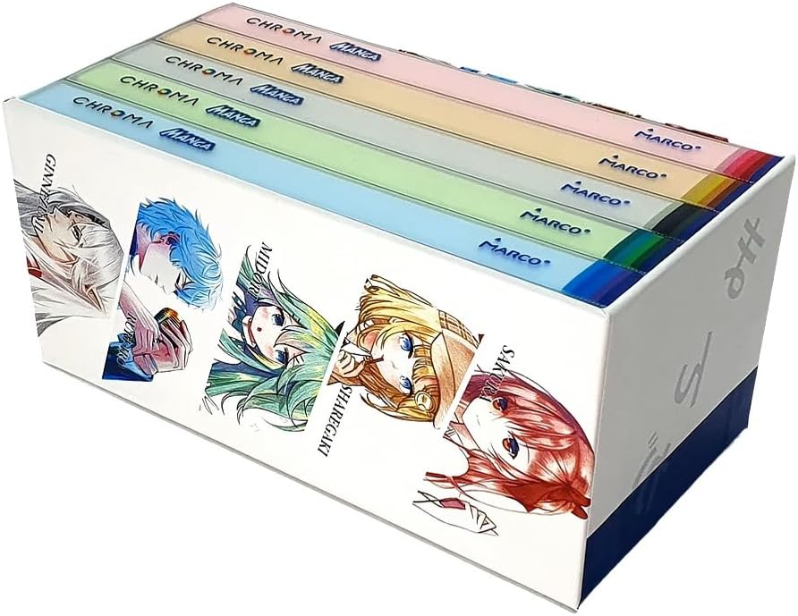 Pastel Colors Colored Pencils Marco Chroma Manga 50 Count Set in Metal Box; 2B Hardness, Professional Drawing Supplies for Kids, Adults, Artists; Coloring Oil Pencil for Art, Sketching, Drawing