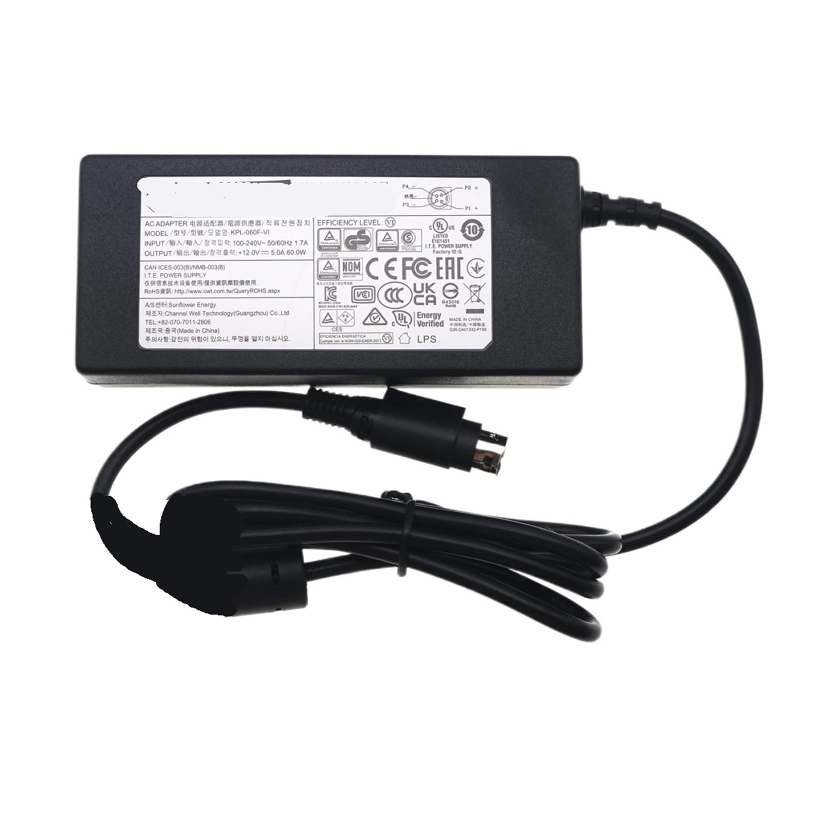Fuente de alimentación 12V 5A 60W con conector de 4 pines y adaptador de CA 4