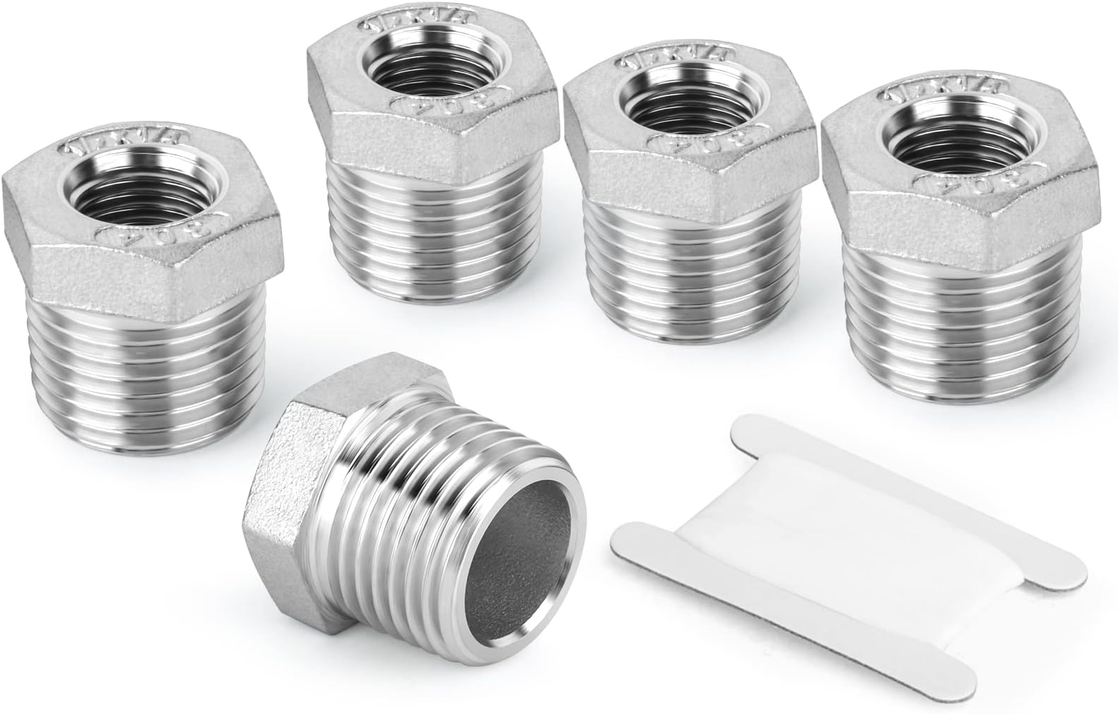TAISHER 5PCS 304 Stainless Steel Reducer Hex Bushing, 1" NPT Male x 3/4" NPT Female, Reducing Pipe Adapter Fitting