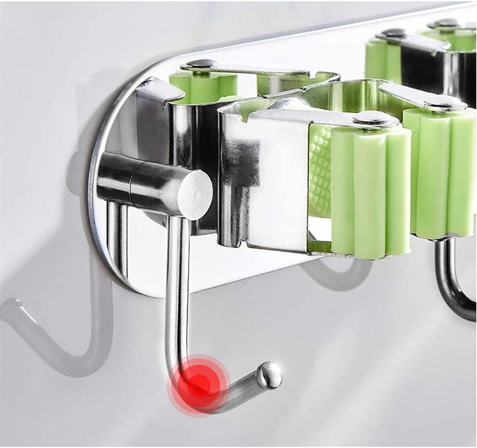 Soporte for fregona, pinza for escoba, organizador montado en la pared, estante for fregona multifuncional de acero inoxidable, punzón libre, baño, cocina, escoba, fregona, for colgar en la pared, 4 e
