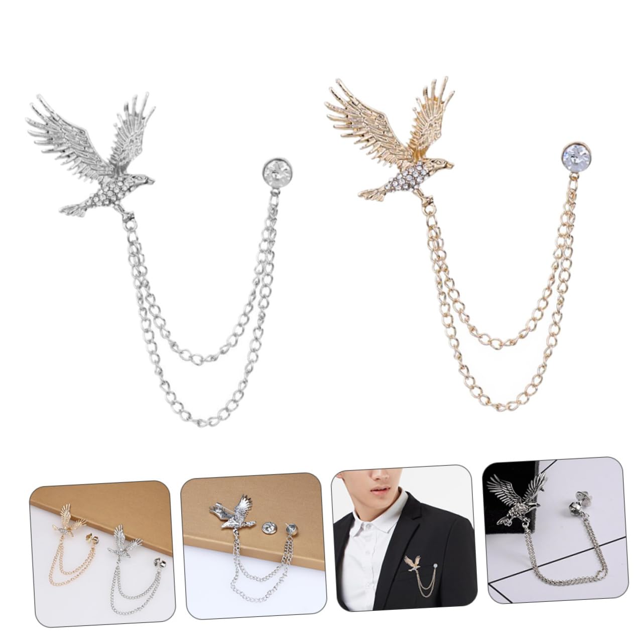 Broches Personalizados para Solapa, Cuello y Cuello, Cadena de aleación para Traje, Conjunto único con águila.