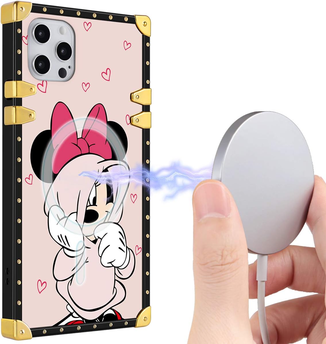 Disney iPhone 12/12 Pro Case Support Magsafe 6.1 inch Built in Magnetic Ring, Disney iPhone 12/12 Pro Square Case Cute Cartoon Minnie iPhone 12/12 Pro case for Girls Women, TPU Soft Protection