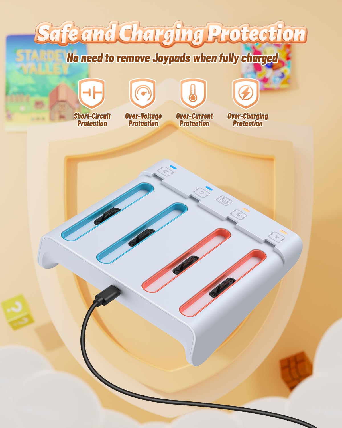 RGB Caricatore per Switch 2/Switch 1, FASTSNAIL Dock di ricarica compatibile con Switch 2 per Joycon 2, Controller accessorio per Switch 2/Switch 1