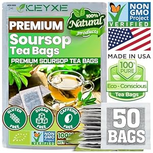 KEYXE – Premium Soursop Tea Bags, 100% Natural and Pure from Soursop Leaves, Handmade, Eco-Conscious Tea Bags, Sugar/Caffeine/Gluten Free, Hoja Guanabana Tea, Digestive Support, Nutrient-Rich