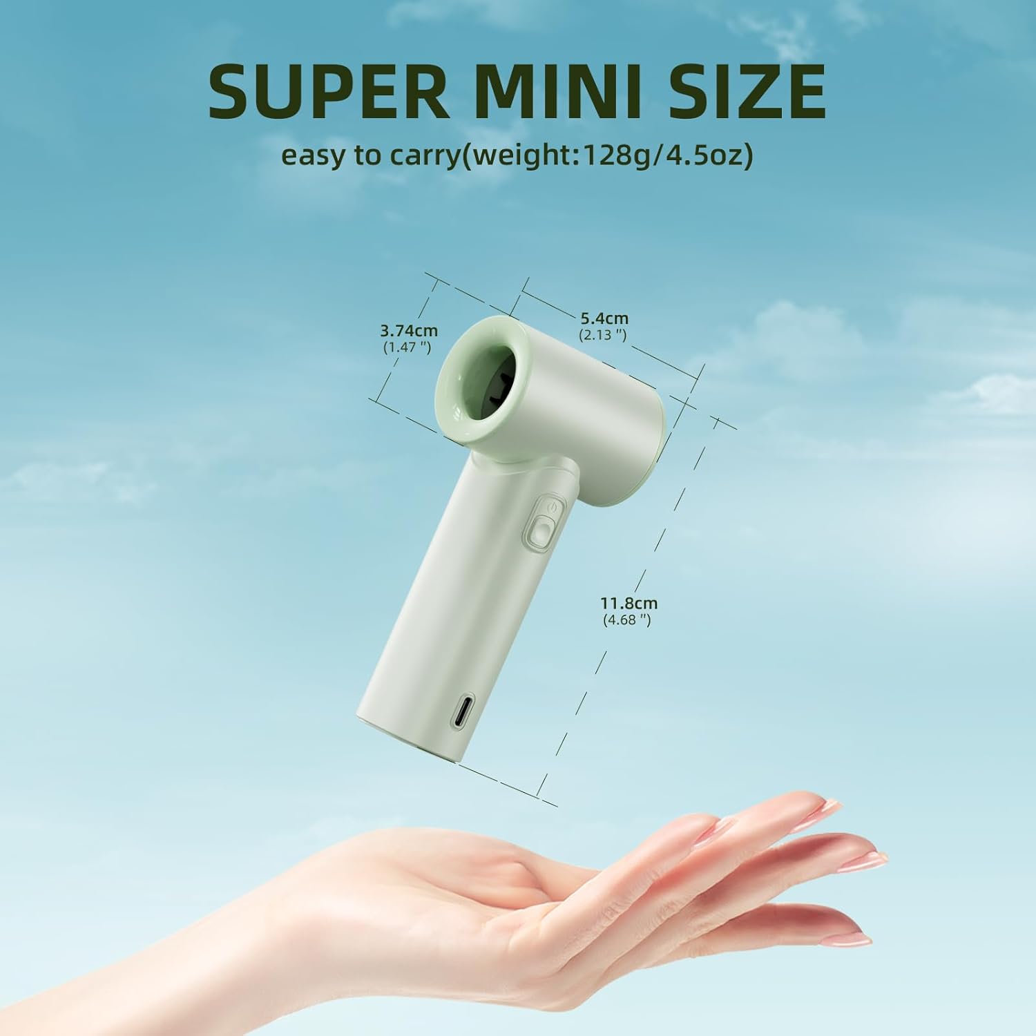 Portable Handheld Mini Fan with Digital Display, 5-Speed Adjustable Personal Device, Lanyard, Wrist Fan, High-Speed Cooling USB Powered with Rechargeable Battery, for Eyelash Makeup (Light Green)