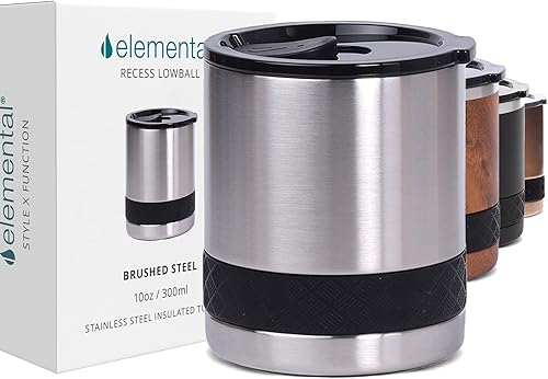 Miniatura 8 de Elemental Vaso de bola baja, taza de acero inoxidable de triple pared de 10 onzas con tapa Tritan no rota, vaso de whisky aislado, taza de café