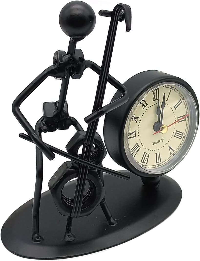 GARASANI Cello Design Metal Table Clock for Home Office Desk Decoration Vintage Fashioned Handmade Desk Clock Black (Cello)